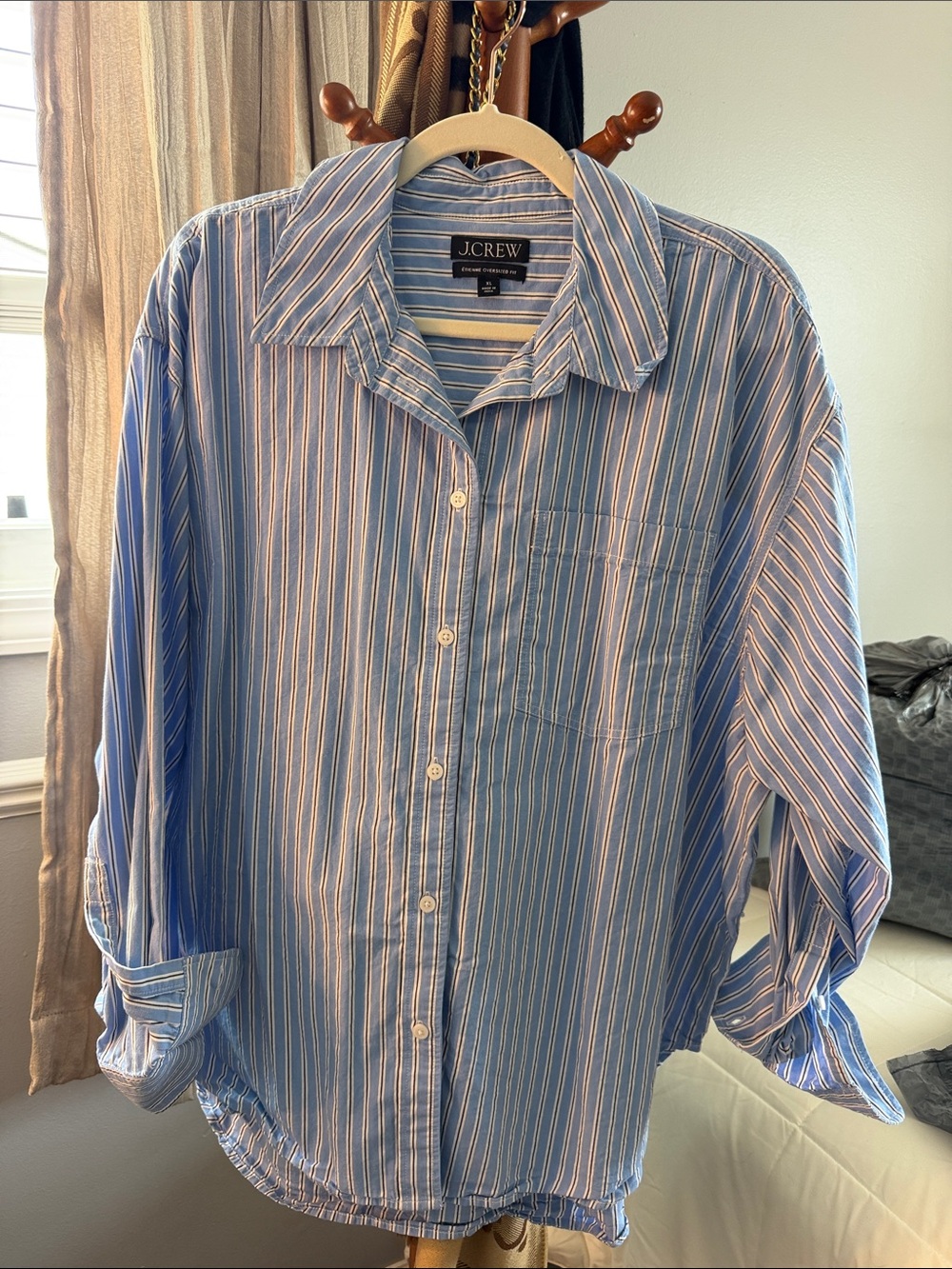 J. Crew Light Blue and White Striped Button-Down Shirt 100% cotton size XL